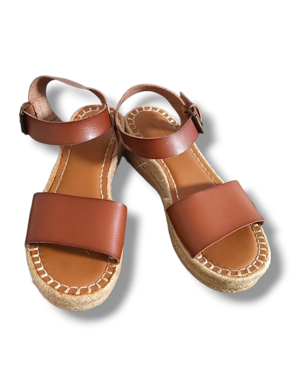 Universal Thread Cognac Leather Espadrille Platform Wedge Sandals Women's Size 8 - Picture 1 of 5
